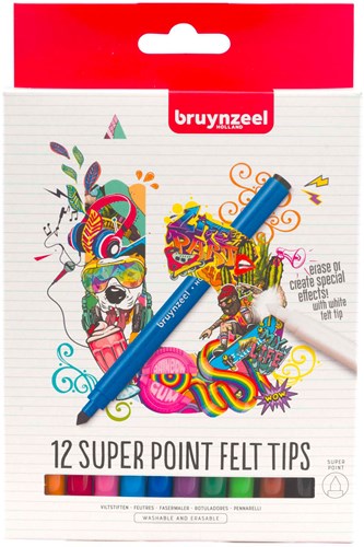 Bruynzeel Filzstifte Super Point Set - 12 Farben Kinderzeichnen