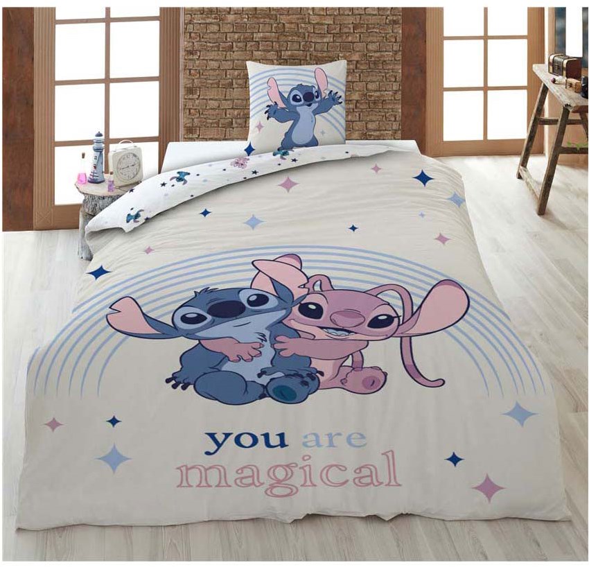 Lobbes Kinder-Bettwäsche Stitch magisch 140x200 cm Polycotton Planet Happy DE