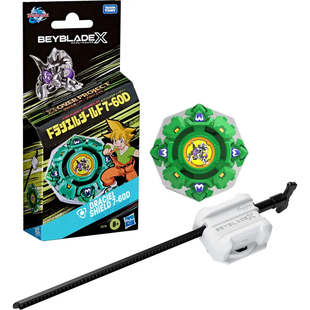 Hasbro Beyblade X Draciel Shield 7-60D Kreisel und Launcher grün
