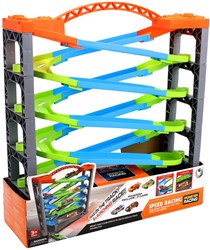 KiddyGo Rennbahn Spielzeug - Deluxe Rennbahn mit 5 Ebenen und 2 Autos