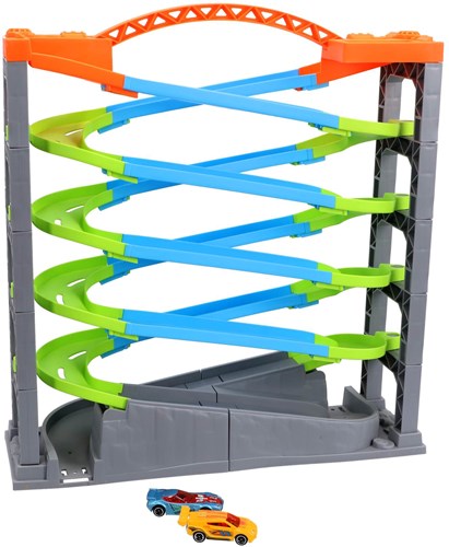KiddyGo Rennbahn Spielzeug - Deluxe Rennbahn mit 5 Ebenen und 2 Autos-2
