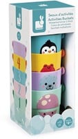 Janod - 5 Spieleimer für die Badewanne - Baby- und Kleinkindspielzeug - Handhabung und Geschicklichkeit - Lernen der Zahlen - Ab 10 Monaten, J04724-2