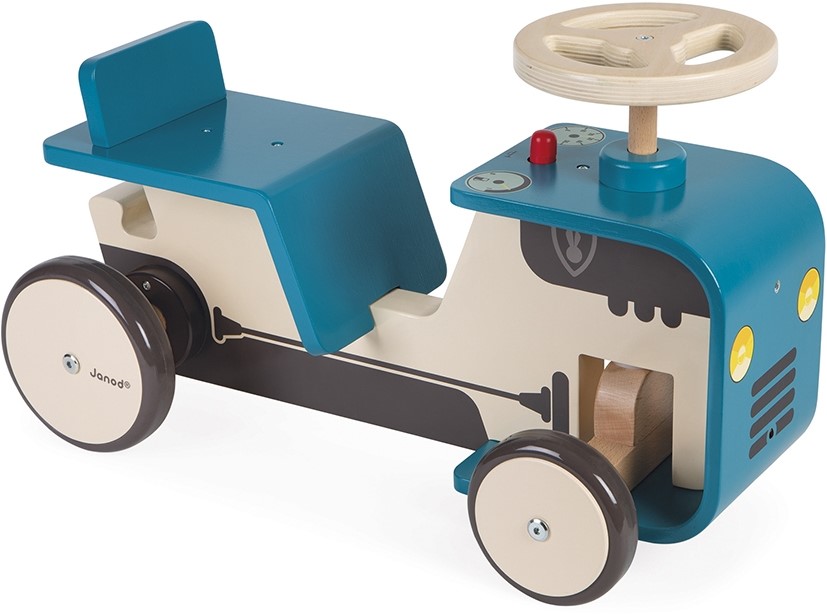 Janod - Traktor Rutscher aus Holz - Baby Rutschauto - Mit Lenkrad