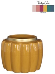 Blumentopf Dekoration Kunststoff Senfgelb rund Ø12,6xH9,7cm