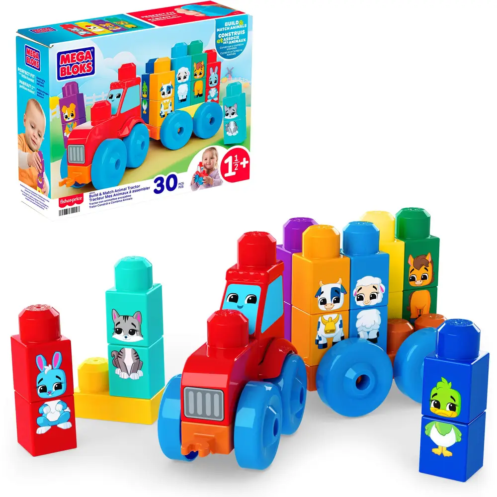 Mattel Baukasten MEGA BLOKS Tiertraktor buntes Bauspielzeug