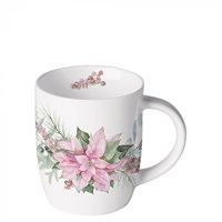 Ambiente Keramikbecher 200ml rosa Poinsettia Weihnachtskaffeetasse