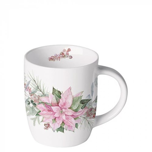 Ambiente Keramikbecher 200ml rosa Poinsettia Weihnachtskaffeetasse