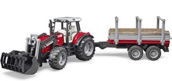 Bruder Massey Ferguson 7480 Traktor Spielzeug mit Holztransport Anhänger
