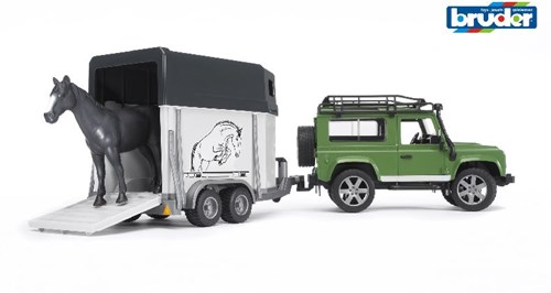 Bruder Land Rover Defender Spielzeugauto mit Pferdeanhänger - inklusive Pferd