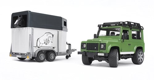 Bruder 02592 - Land Rover Defender mit Pferdeanhänger inklusive 1 Pferd