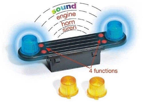 Bruder 02801 - Light and Sound Modul (trucks) inklusive Batterie, mit 4 Funktionen Polizei-Yelp, Motorengeräusch, Polizei- und Feuerwehrsirene-2