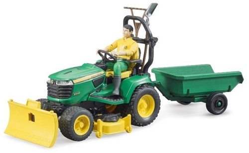 Bruder 62104 - Bworld John Deere Rasentraktor mit Anhänger und Gärtner