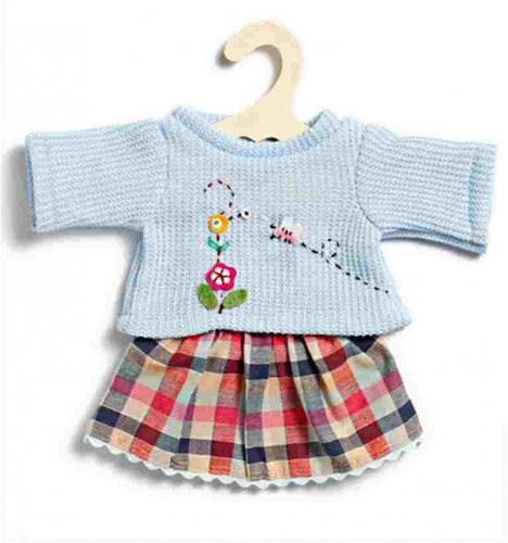 Heless 1050 - Bekleidungs-Set für Puppen, 2 teilig mit Pullover und Tüllrock, in den Farbvarianten blau, rosa und pink, sortiert, Größe 28 - 35 cm