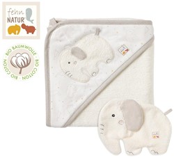 Fehn 071283 Kapuzenbadetuch Sleeping Forest – Bade-Poncho aus Baumwolle mit süßem Fuchs für Babys und Kleinkinder ab 0+ Monaten – Maße: 80 x 80 cm