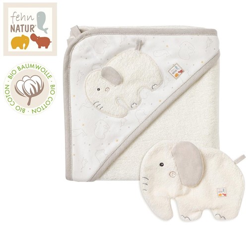 Fehn 071283 Kapuzenbadetuch Sleeping Forest – Bade-Poncho aus Baumwolle mit süßem Fuchs für Babys und Kleinkinder ab 0+ Monaten – Maße: 80 x 80 cm