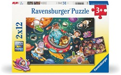 Ravensburger Kinderpuzzle Weltraum Tiere - 2x12 Teile Karton Puzzle