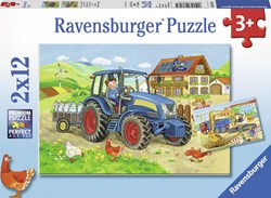 Ravensburger Puzzle Baustelle und Bauernhof - Kinderpuzzle 2x12 Teile Karton