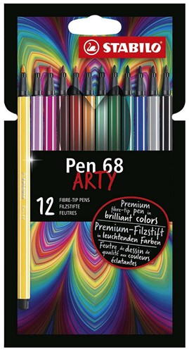 Premium-Filzstift - STABILO Pen 68 - ARTY - 12er Pack mit Hängelasche - mit 12 verschiedenen Farben