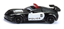 siku 1545, Chevrolet Corvette ZR1 Police, Metall/Kunststoff, Schwarz/Weiß, Motorhaube zum Öffnen, USA-Polizei Design
