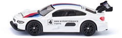 siku 1581, BMW M4 Racing 2016 Sportwagen, Metall/Kunststoff, Weiß/Multicolor, Detailgetreuer Heckflügel, Spielzeugauto für Kinder