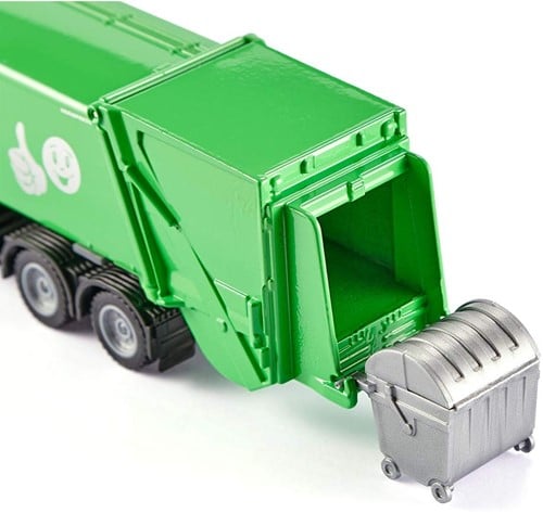 SIKU 2938, Müllwagen, 1:50, Metall/Kunststoff, Grün/Weiß, Öffenbarer Heckbereich, Inkl. Mülltonne-2