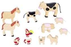 Goki Holz Bauernhoftiere Set - 12 Stück Spielzeug Tiere