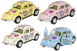 Goki Volkswagen Spielzeugauto Beetle 1967 mit Flower Power Druck 1:32