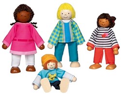 Goki Puppenhaus Flexibele Biegepuppen interkulturelle Familie 4 Stück Holzspielzeug