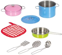 Goki Kochset farbenfrohes Kinderspielzeug 9-teiliges Küchenset