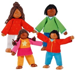 Goki Holz Biegepuppen Moderne Familie, 4 Stück, Puppenhaus Figuren