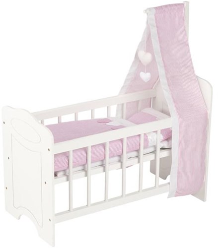 Goki Puppenbett Holz Wiege mit Himmel - weiß rosa - Babypuppe Spielzeug