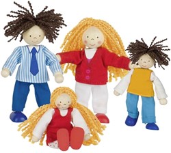 Goki Puppenhaus Familie Holz Biegepuppen Set flexibles Spielzeug