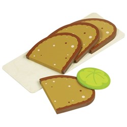 Goki Holzspielzeug Brotplatte mit Brotscheiben und Salatblatt