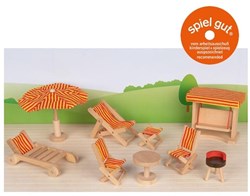 Goki Puppenhaus Gartenmöbel - Holz Garten Set für Puppenhaus