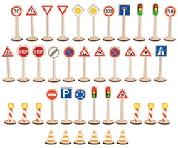 Goki Verkehrsschilder Spielset - Pädagogisches Holzspielzeug 40 Stück