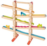 Goki Holz Kugelbahn Spielzeug mit Figuren - bunte Laufbahn