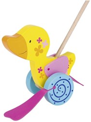 Goki Holz Schiebetier Ente - buntes Lauflernspielzeug für Kleinkinder