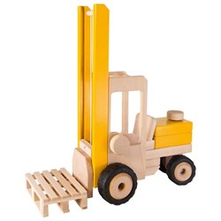 Goki Holz Gabelstapler Spielzeug - Baustellen Fahrzeug für Kinder