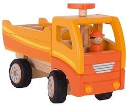 Goki Holz-Kipper - Spielzeug Baufahrzeug Orange mit drehbaren Rädern