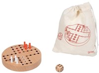 Goki Holz Ludo Spiel kompakt im Baumwollbeutel - Reisespiel
