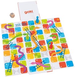 Goki XXL Schlangen und Leitern Gesellschaftsspiel Brettspiel Würfel