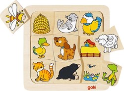 Goki Holzpuzzle Tiere Lernspiel 9 Teile FSC Kinder