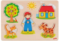Goki Holzpuzzle Bauernhof - Steckpuzzle für Kinder 5 Teile