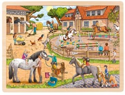 Goki Holzpuzzle Reiterhof - 96 Teile Tiere Kinderpuzzle