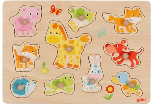 Goki Holz Steckpuzzle Tierkinder - Lernspielzeug Tiere