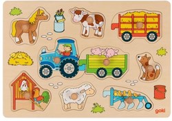 Goki Holzpuzzle Traktor mit Anhängern - Lernspielzeug für Kinder