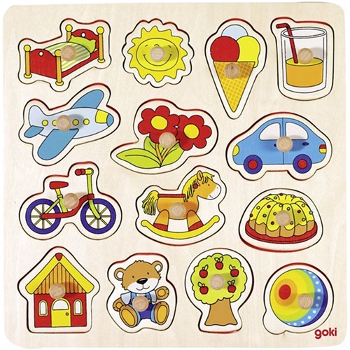 Goki Holz Steckpuzzle Noppenpuzzle 14 Teile Lernspielzeug Kinder