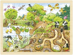 Goki Holzpuzzle Natur 96 Teile Lernspielzeug Kinder