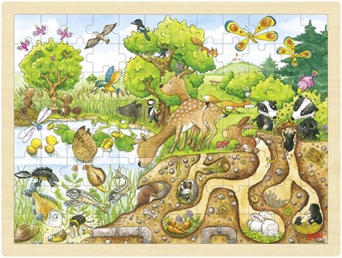 Goki Holzpuzzle Natur 96 Teile Lernspielzeug Kinder