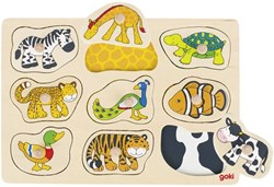 Goki Holz Tiere Puzzle - Lern-Steckpuzzle für Kinder